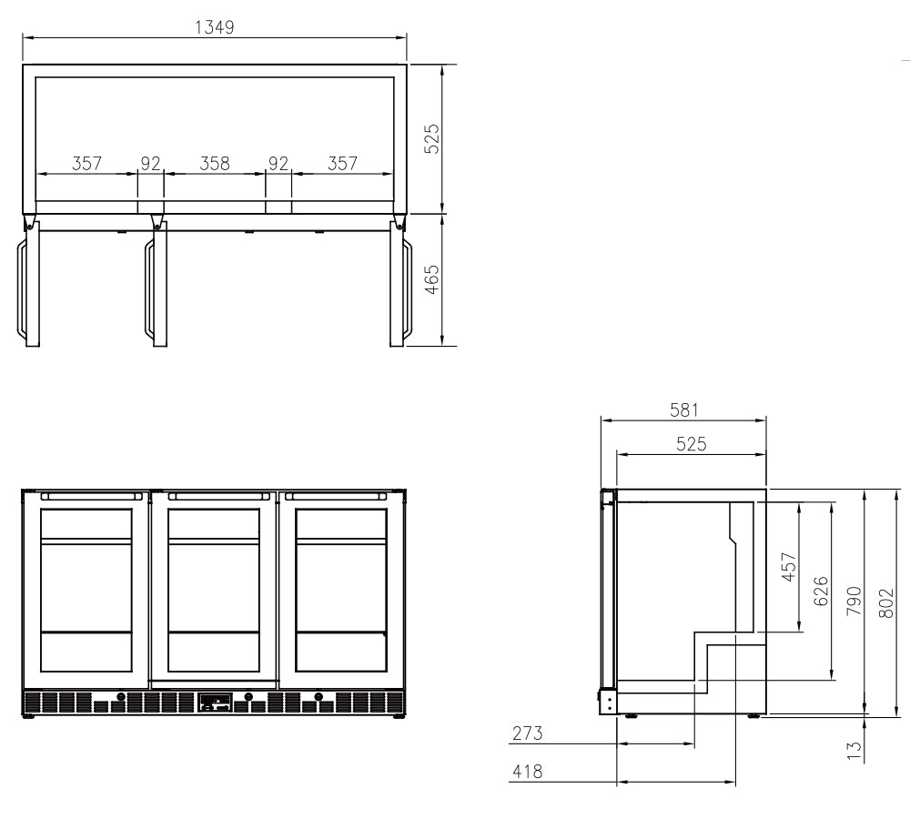 FSB-1350R Fresh 3 doors back bar s/s 1350