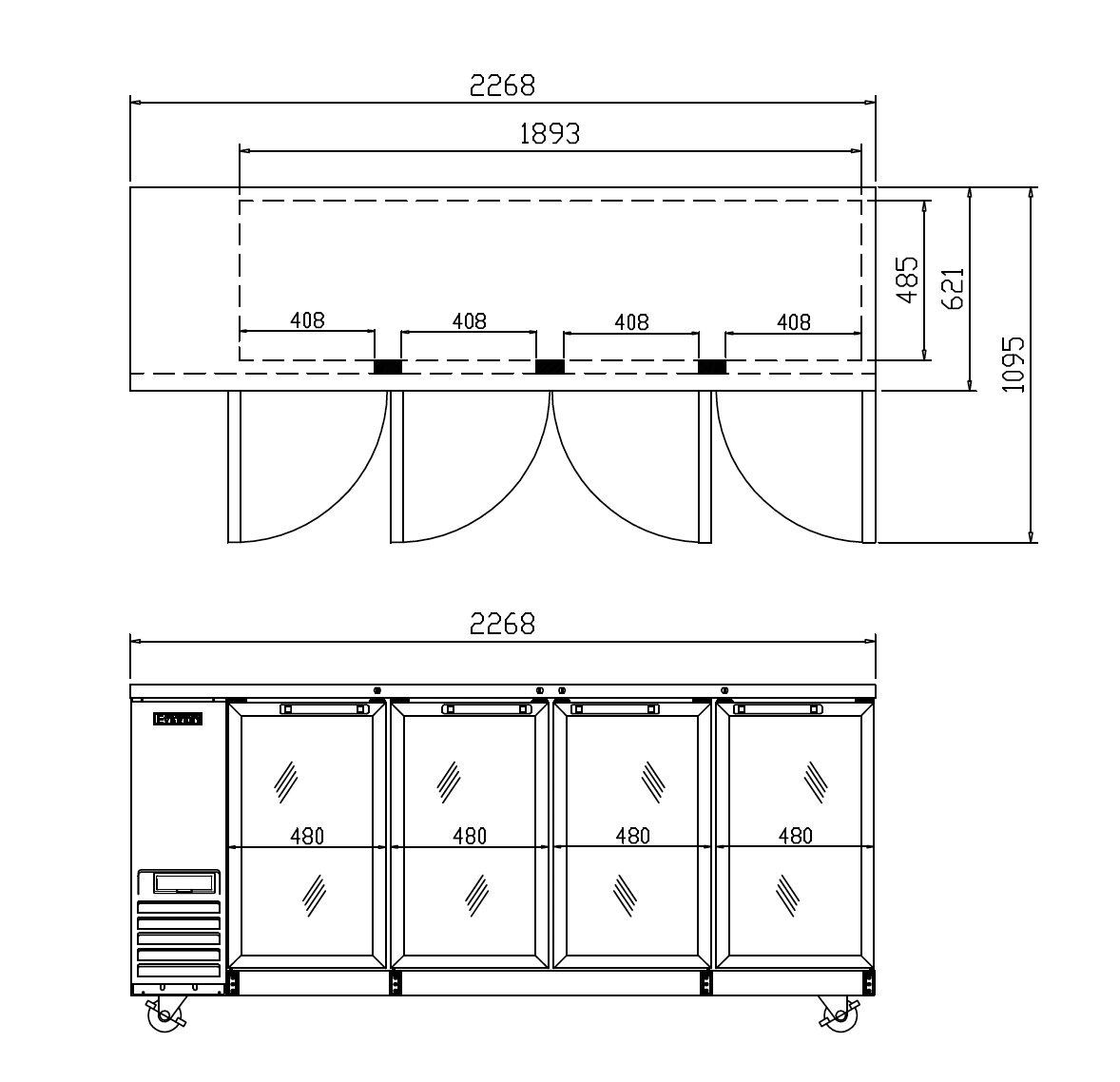 E226BBG-4 Austune E Series Glass Door Back Bar 226 4 Doors