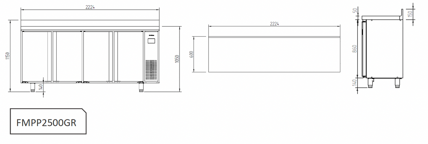 FMPP2500GR Austune Infrico remote 4 glass doors back bar 2224 Notes: Representative image shown as a 3 Doors