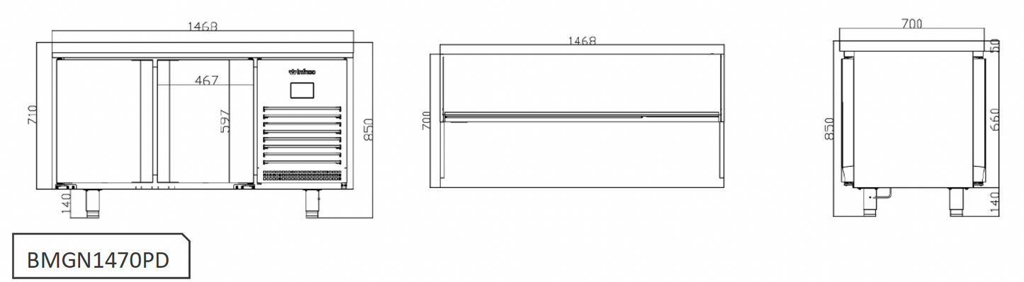 BMGN 1470 PDC Austune Infrico Pass thru undercounter 2 doors