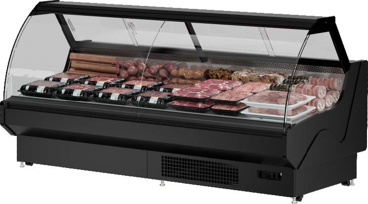 Plug In Curved Glass Deli Display With Storage Under