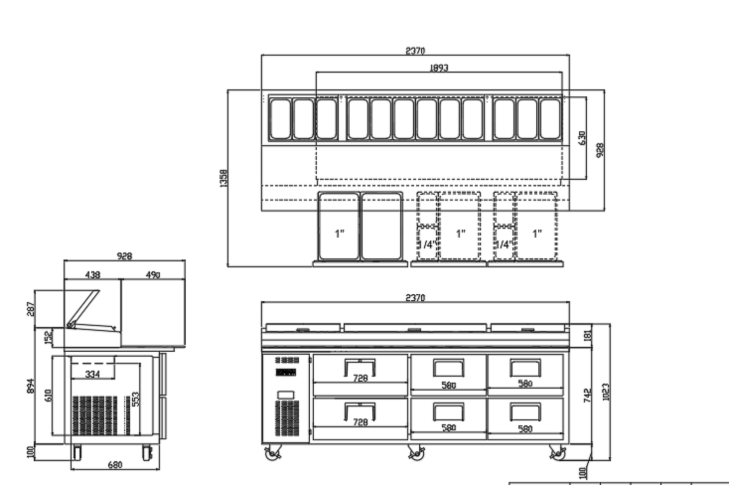 EPT240-(800)D6 Austune E Series 6 Drawer Pizza Table 2400