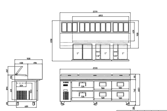 EPT240-(800)D6 Austune E Series 6 Drawer Pizza Table 2400